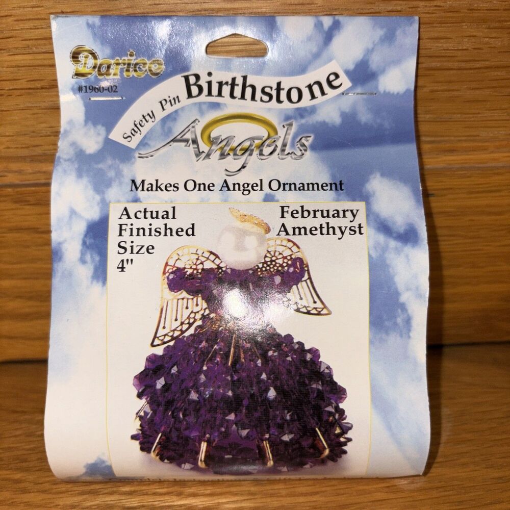 Darice Safety Pin Birthstone Angel February 4” Ornament Kit Christmas 2000 NEW